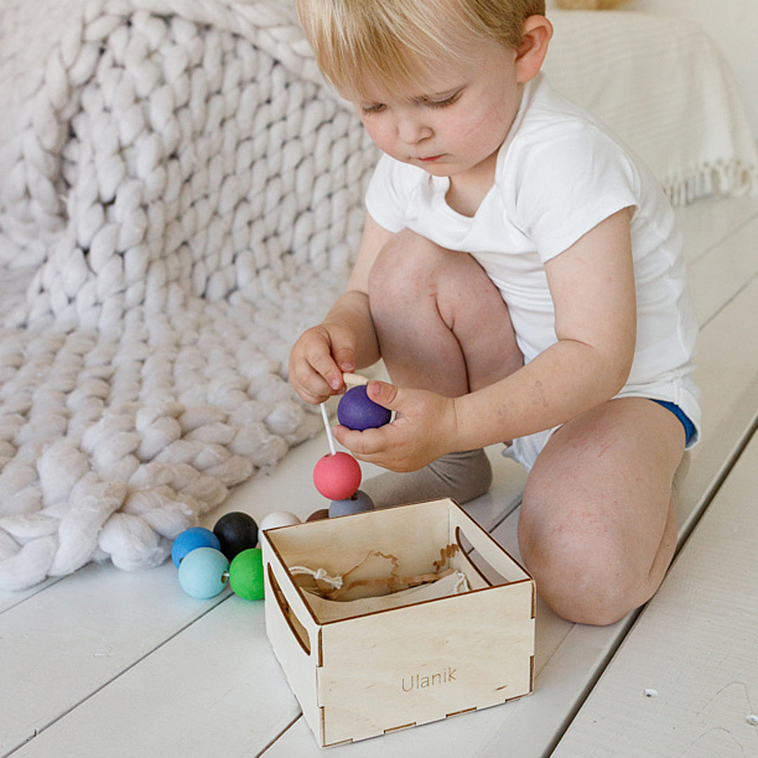 Lacing Large Montessori Toy Wooden 12 Balls 35 mm