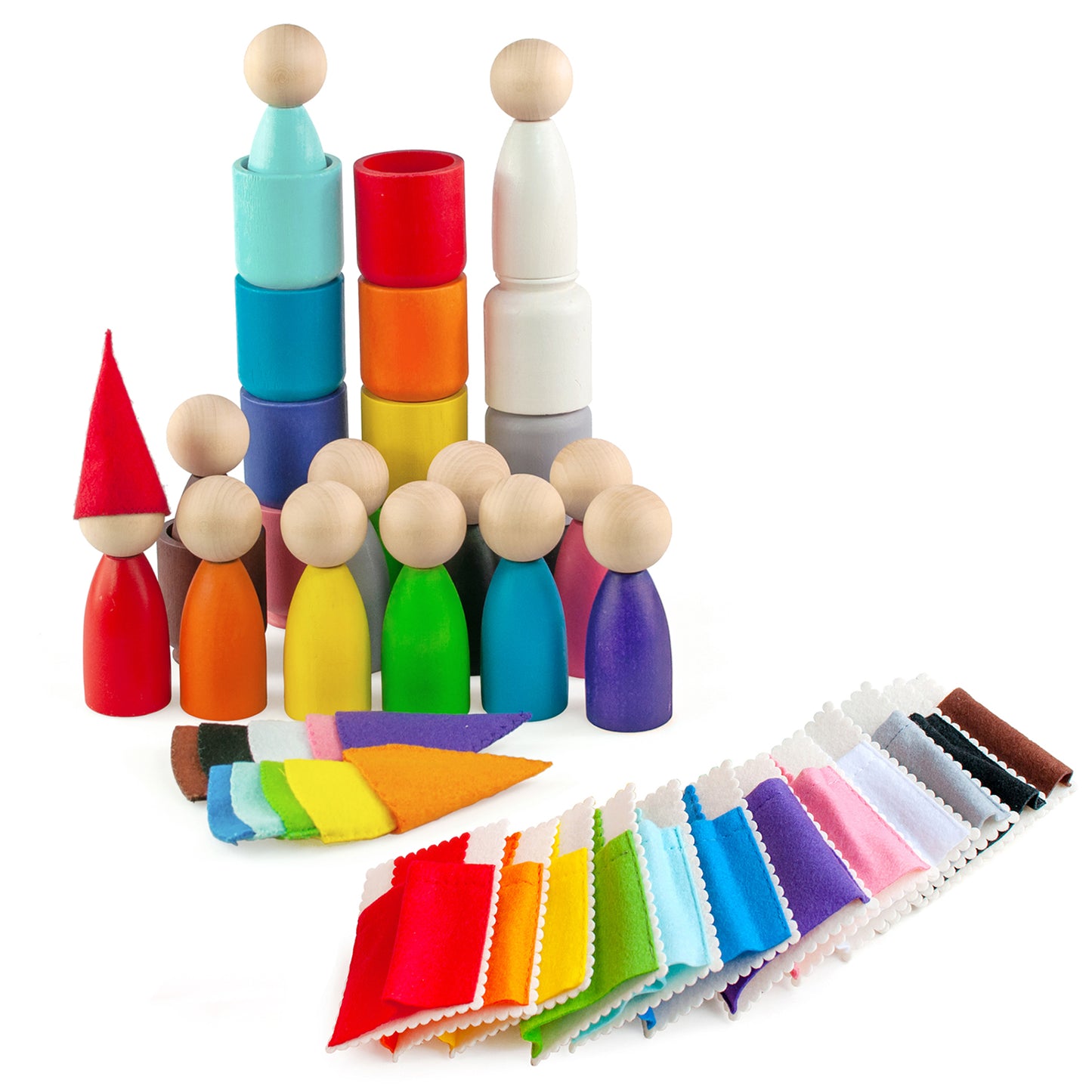 Large Peg Dolls in Cups with Hats & Beds - 12 Gnomes