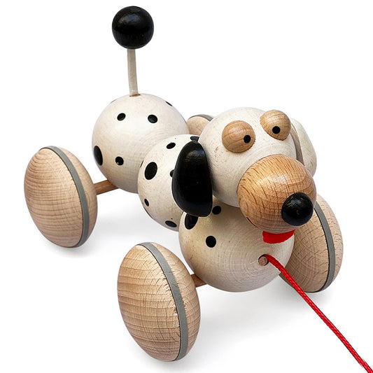 A Dalmatian toy on a string