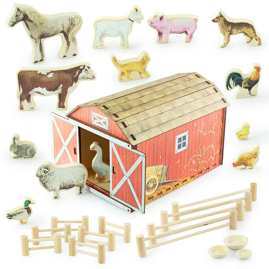 Wooden set "Farm" with animal figures 13 pcs