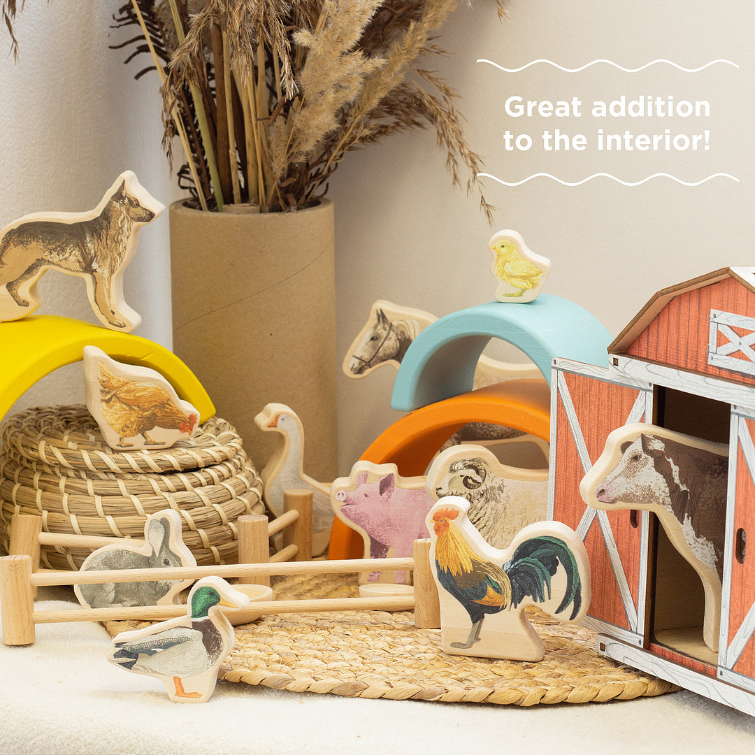 Wooden set "Farm" with animal figures 13 pcs