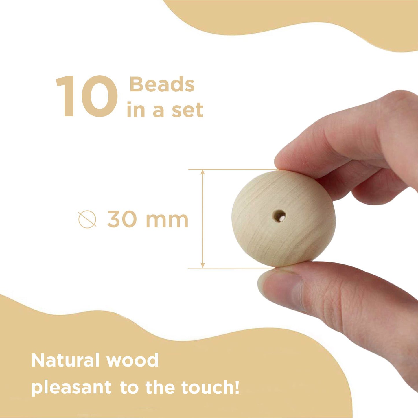 Wooden beads 30 mm 10 pcs