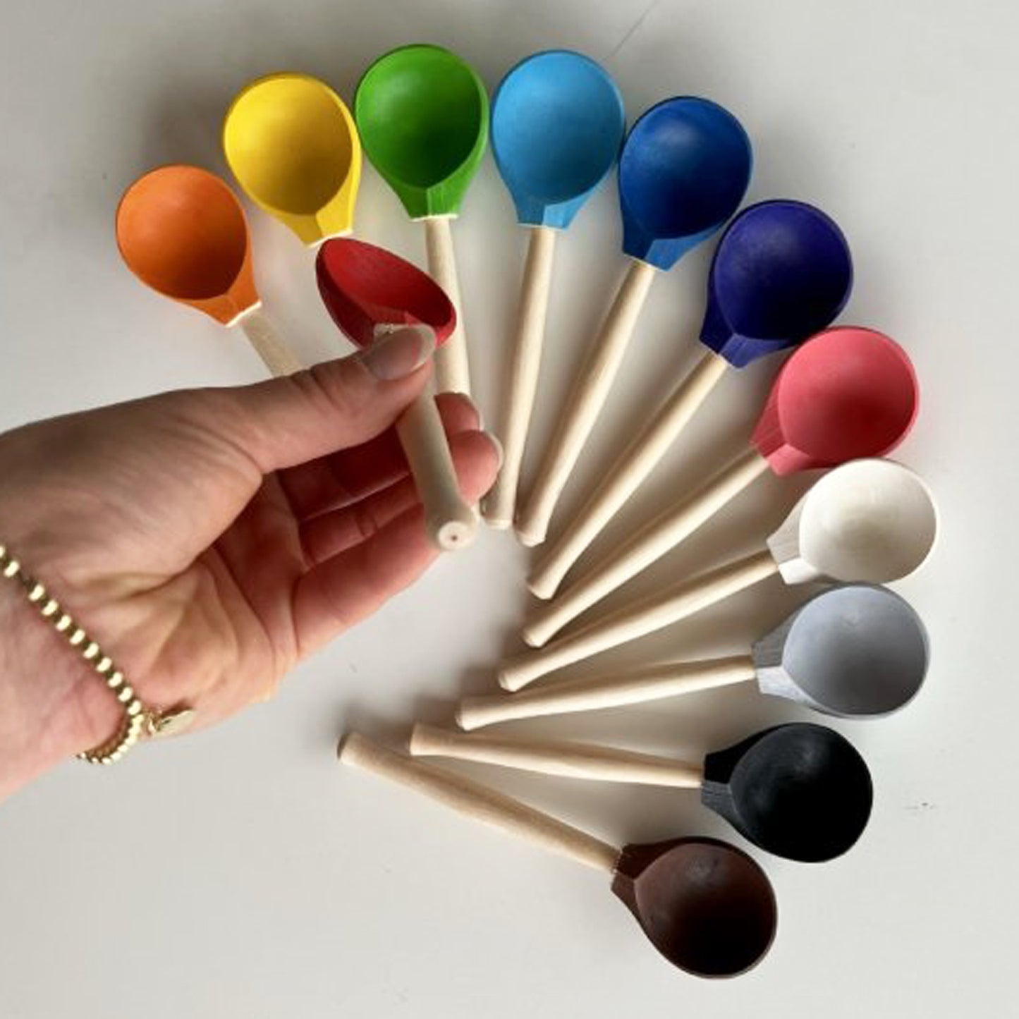 Set Colored Spoons 12 pcs Montessori Toy Wooden Sorter Game