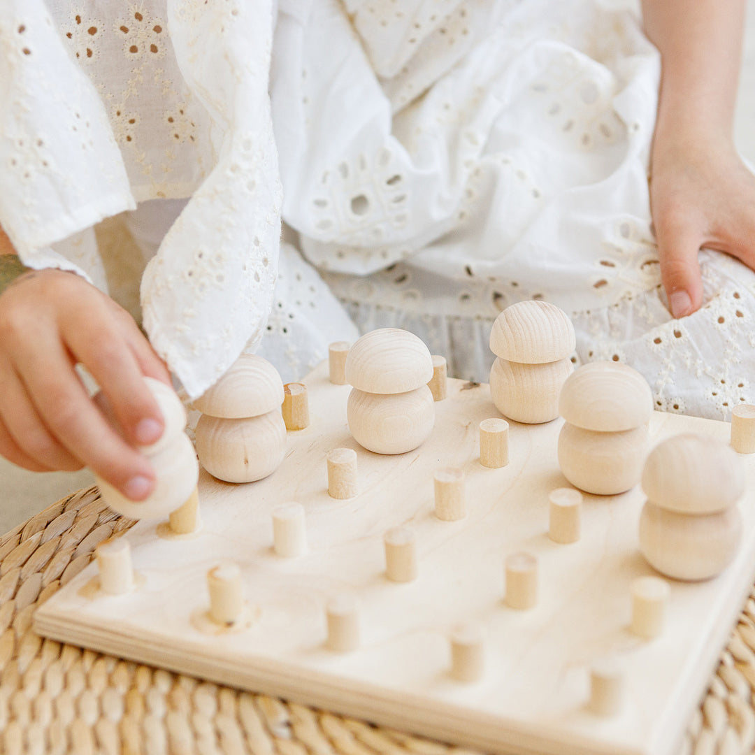 DIY 25 pcs Unfinished Wooden Mushrooms Set on a Stand Unpainted Montessori Toy