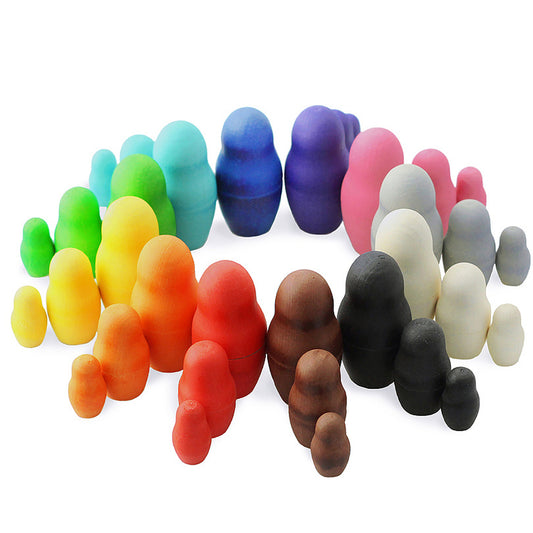 Set Colored Nesting Dolls Montessori Toy Wooden Sorter Game