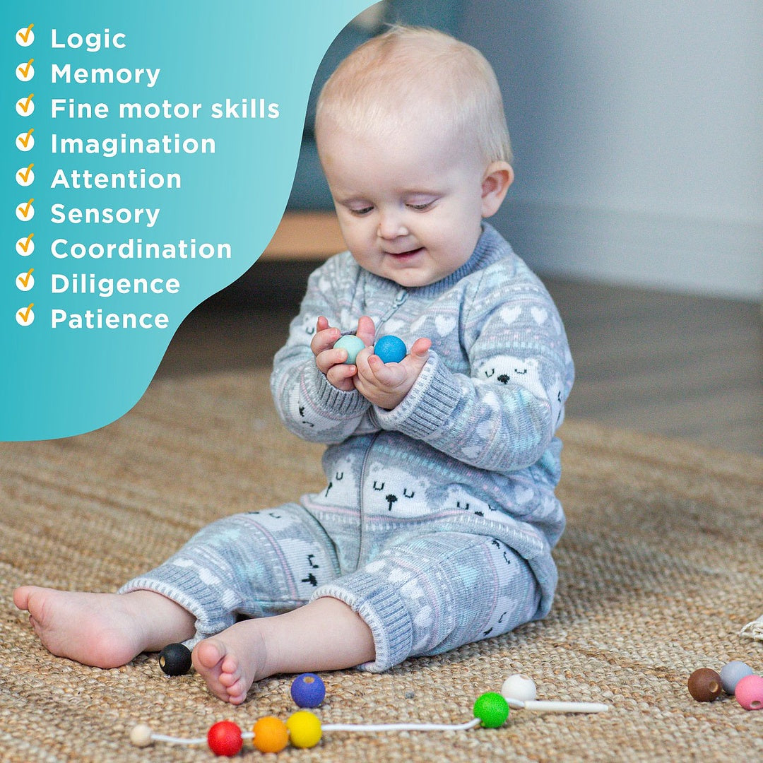 Lacing Small Montessori Toy Wooden 12 Balls 25 mm