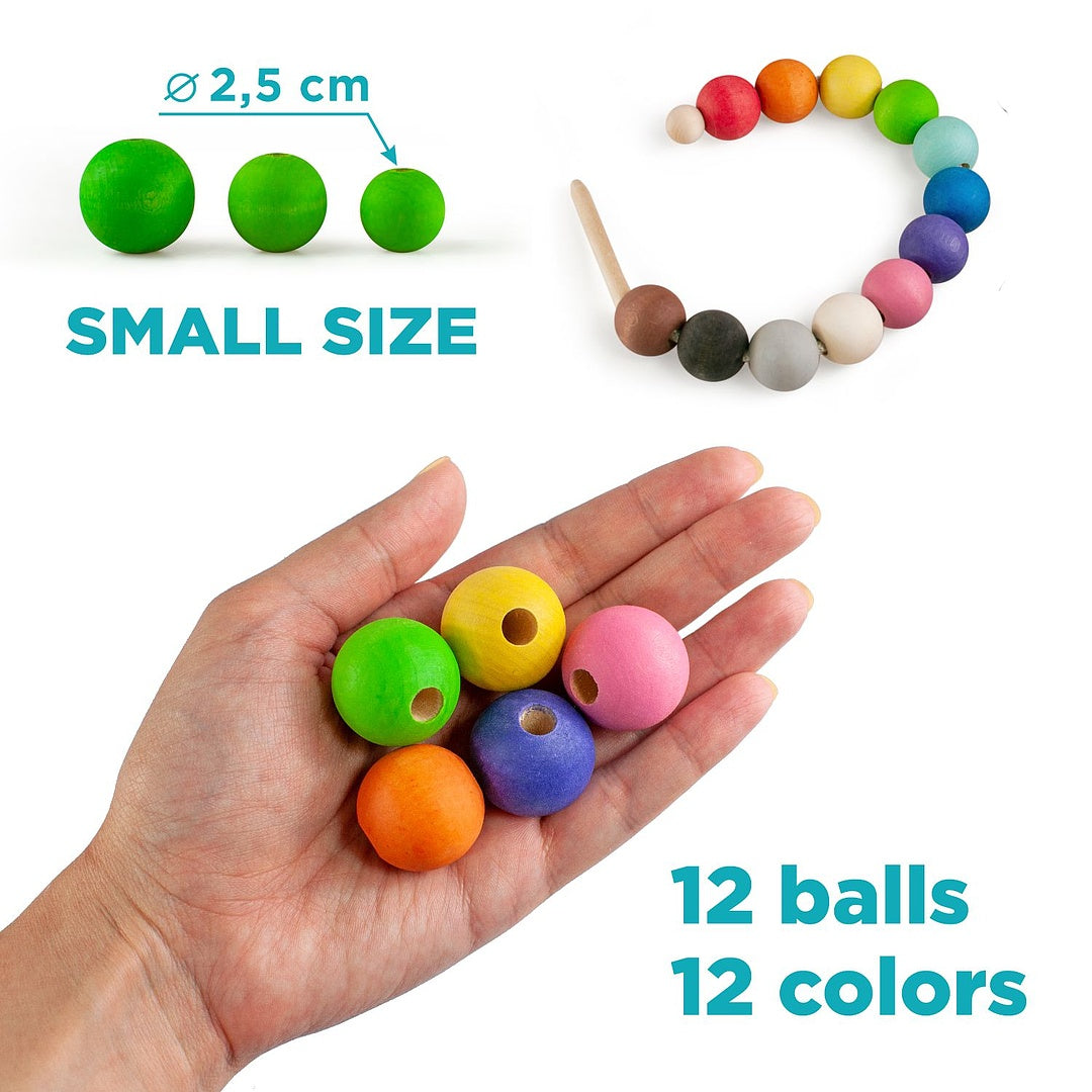 Lacing Small Montessori Toy Wooden 12 Balls 25 mm