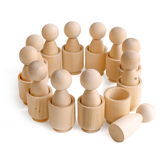 DIY Unpainted Peg Dolls in Cups Montessori Toy Wooden Sorter Game