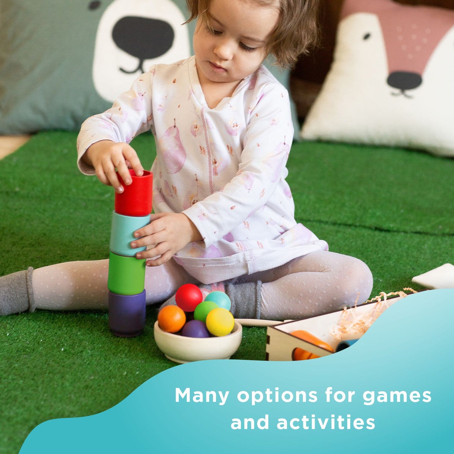 Rainbow Balls in Cups 7 Balls 3,5 cm Montessori Wooden Game