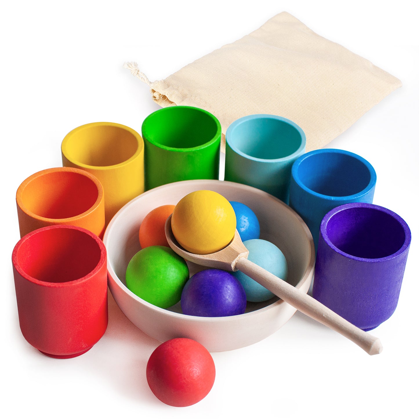 Rainbow Balls in Cups 7 Balls 3,5 cm Montessori Wooden Game