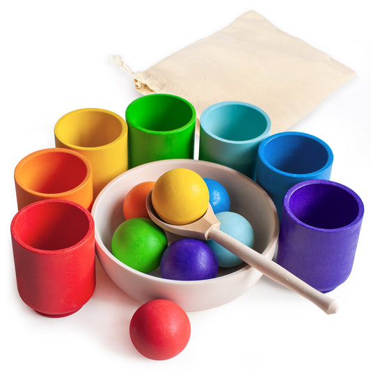 Rainbow Balls in Cups 7 Balls 3,5 cm Montessori Wooden Game