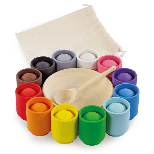 Balls in Cups Large Montessori Toy Wooden Sorter Game 12 Balls 35 mm