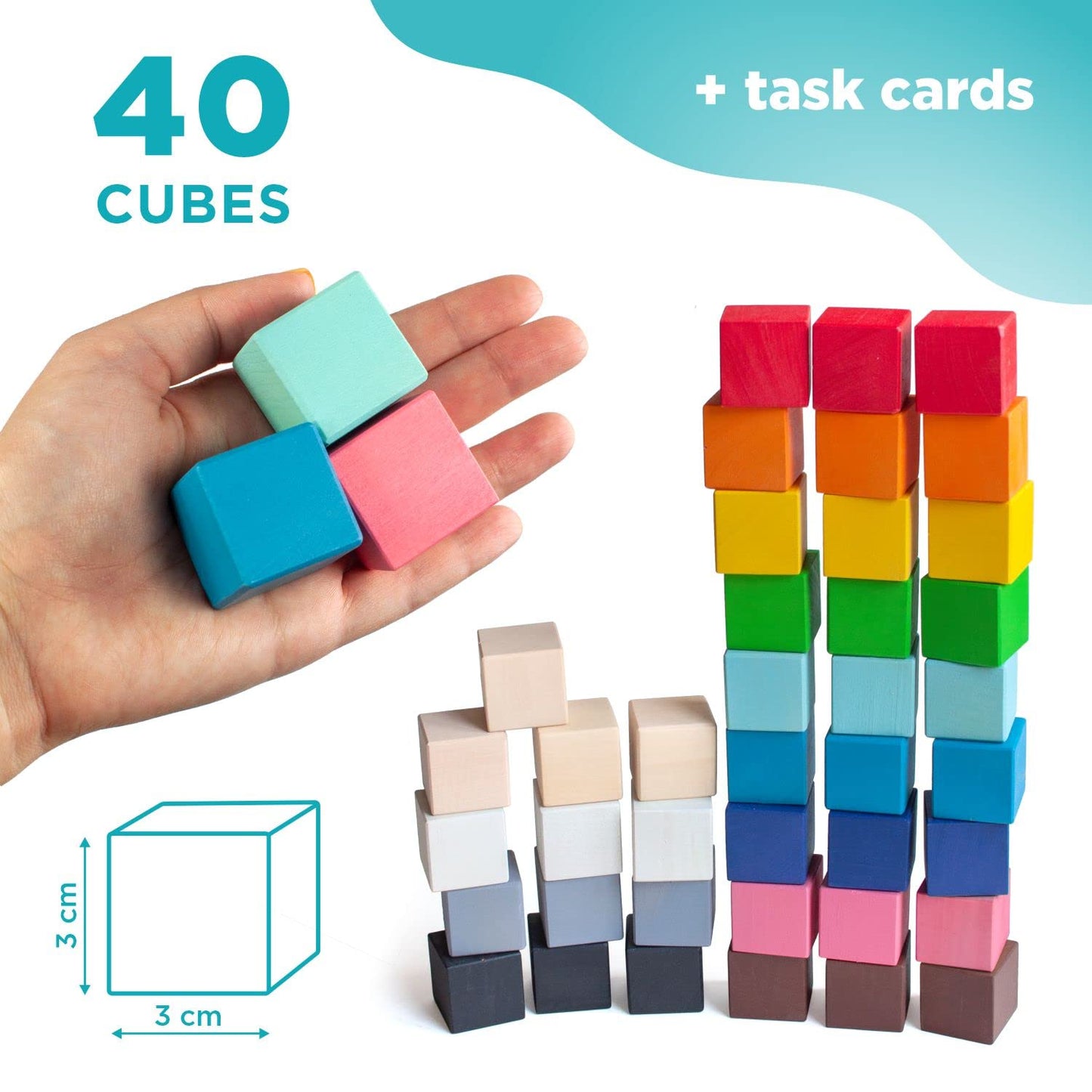 Small Coloured Cubes - 40 Stacking Cubes