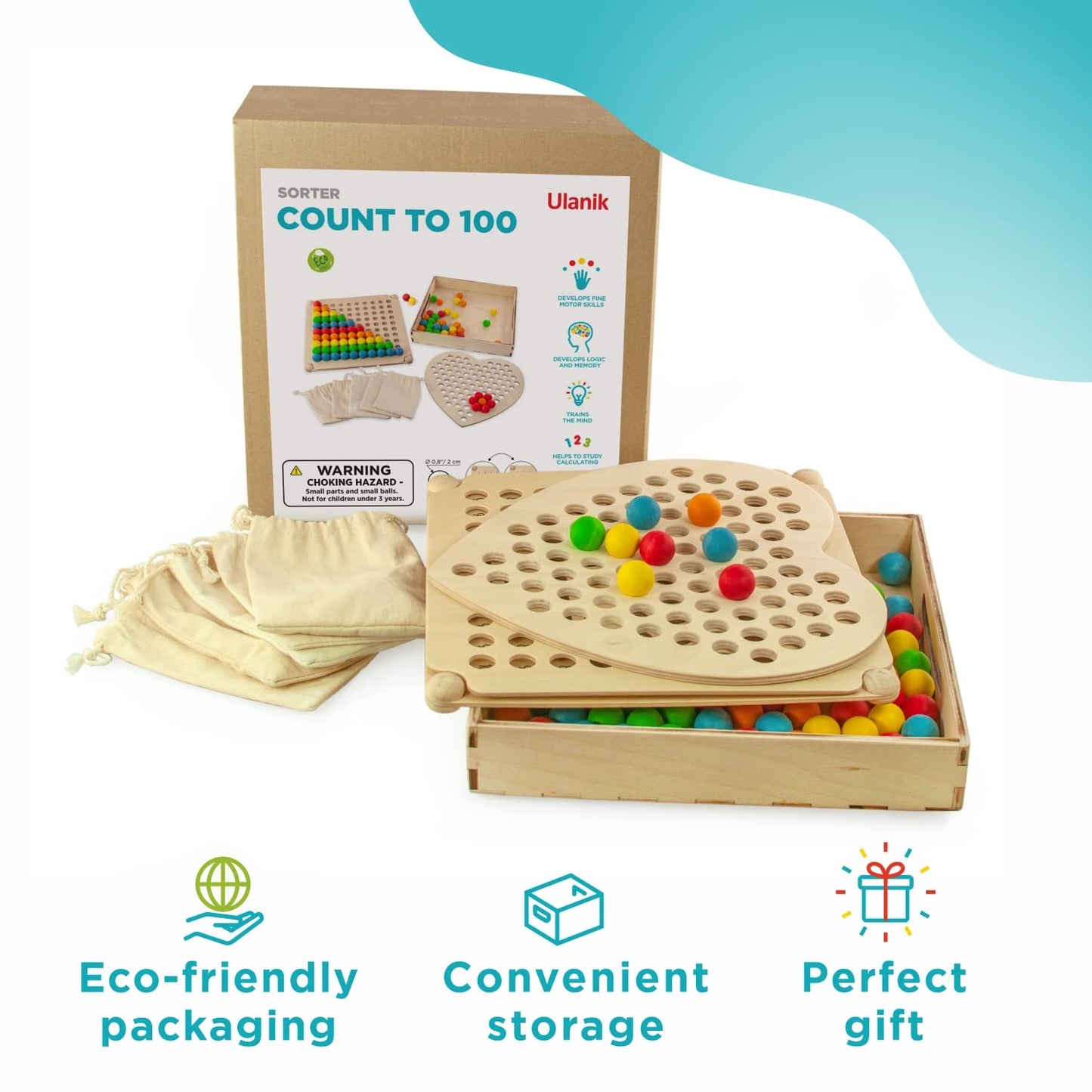 Count to 100 - Maths for Kids, 100 Wooden Balls (1 Edition)