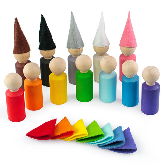 Small Peg Dolls with Hats - 12 Gnomes