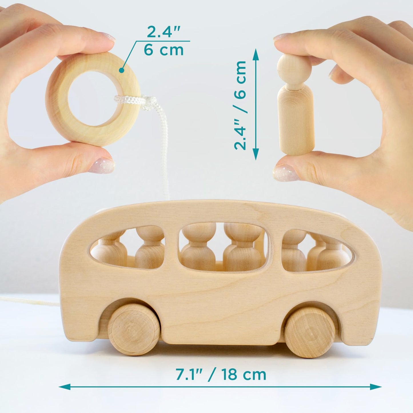 Small Peg Dolls in Bus Pull Along Toy - 12 Gnomes