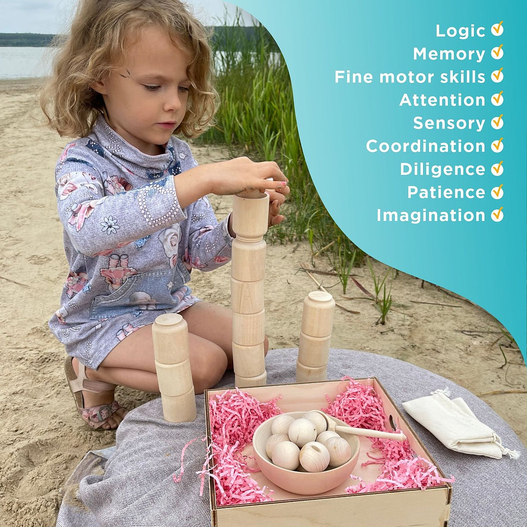 DIY Unpainted Balls in Cups Large Montessori Toy Wooden Sorter Game