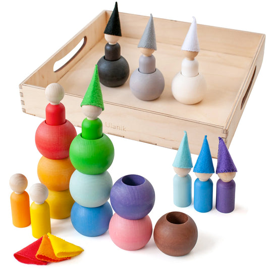 Peg Dolls with Hats in a Ball - 12 Gnomes 60 mm (1 Edition)