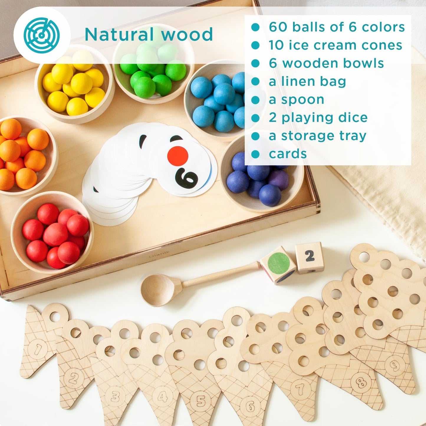 Sweet Counting Large - 60 Wooden Balls