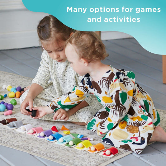 Small Peg Dolls with Hats and Beds 12 Colours 3+
