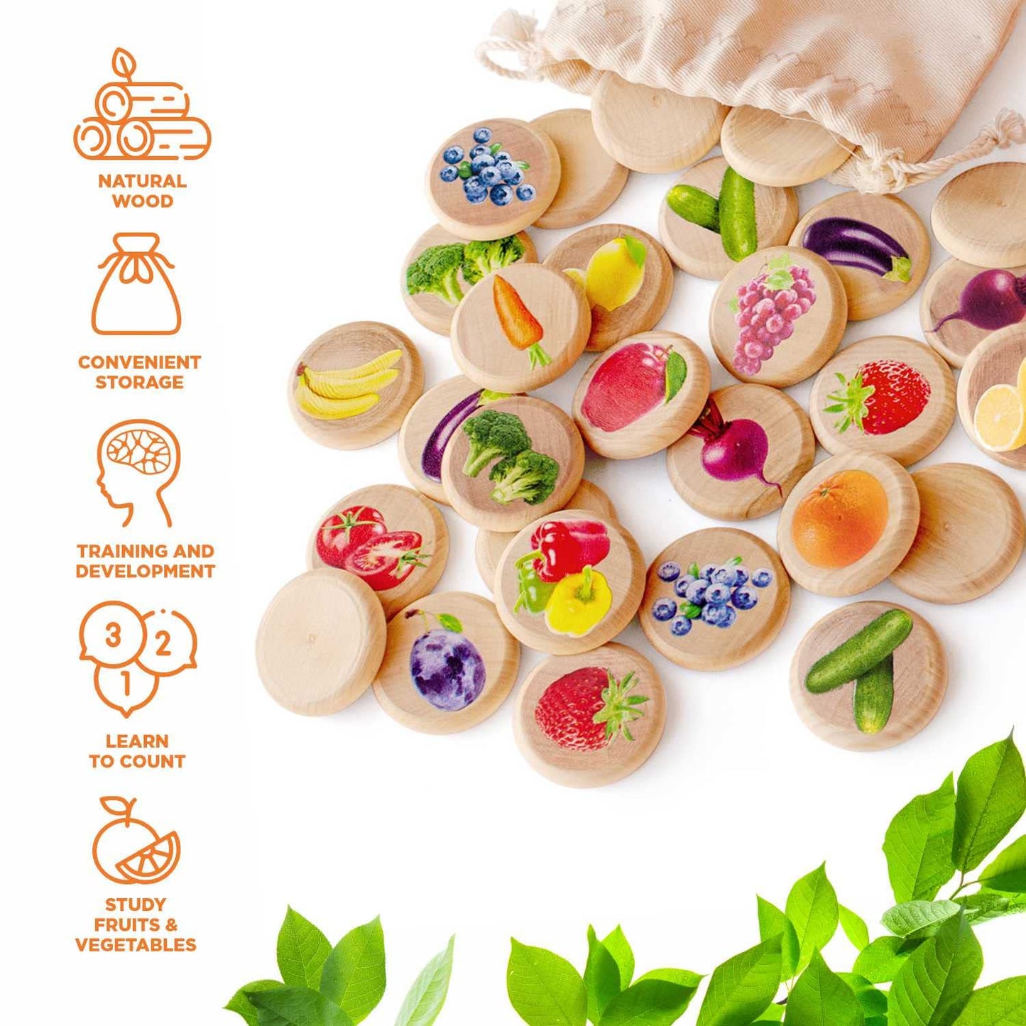 Fruits and Vegetables Memory Game - 30 chips