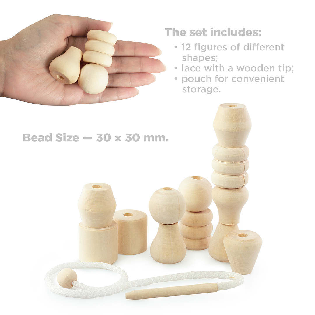 DIY Unpainted Lacing Montessori Toy Wooden 12 figures