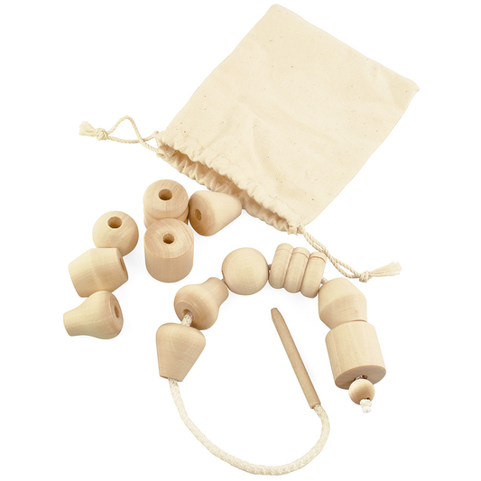 DIY Unpainted Lacing Montessori Toy Wooden 12 figures