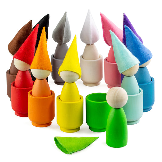 Large Peg Dolls in Cups with Hats - 12 Gnomes