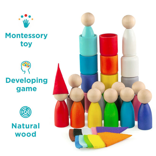 Peg Dolls in Cups with Hats 12 Colours 1+